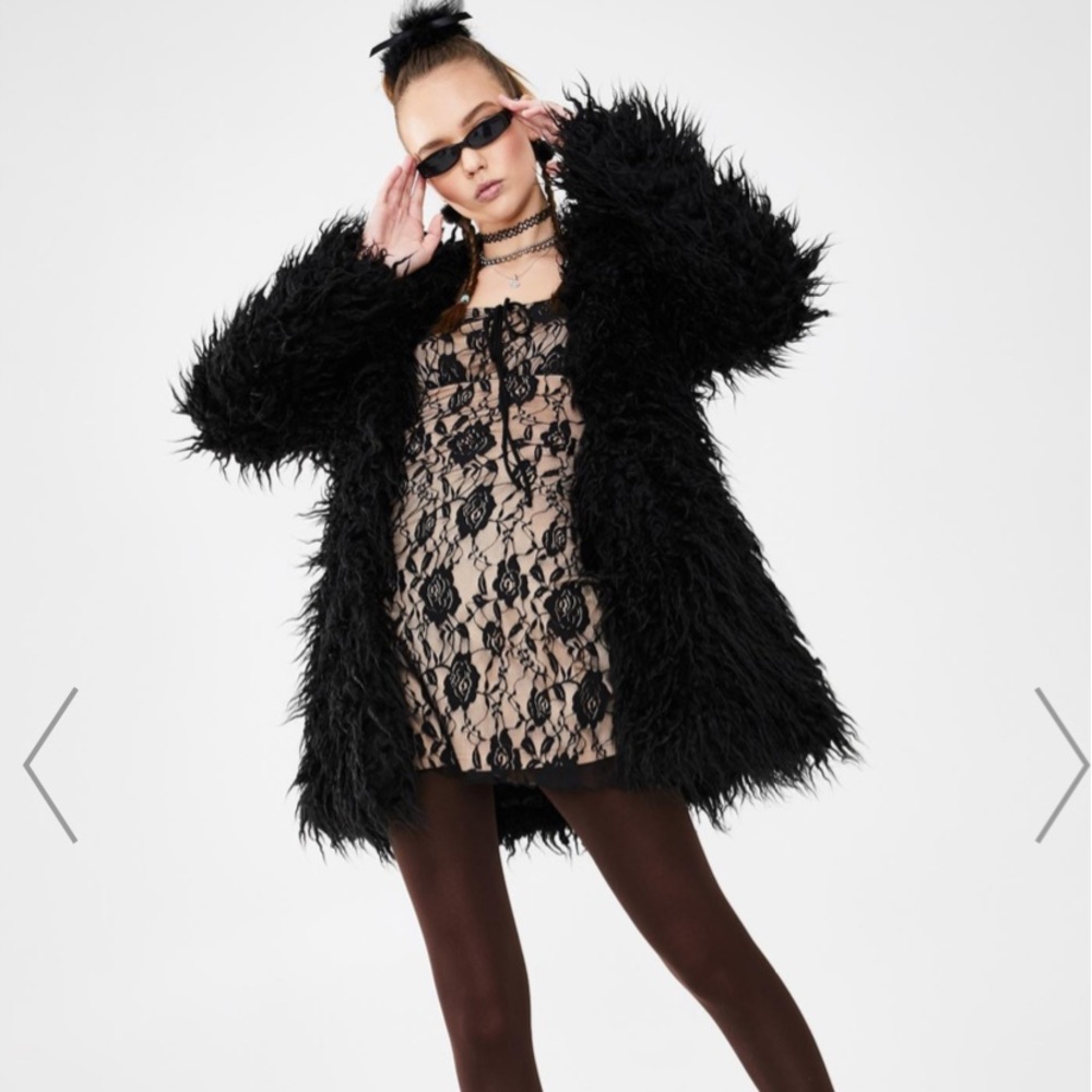 Dolls kill faux black fur coat